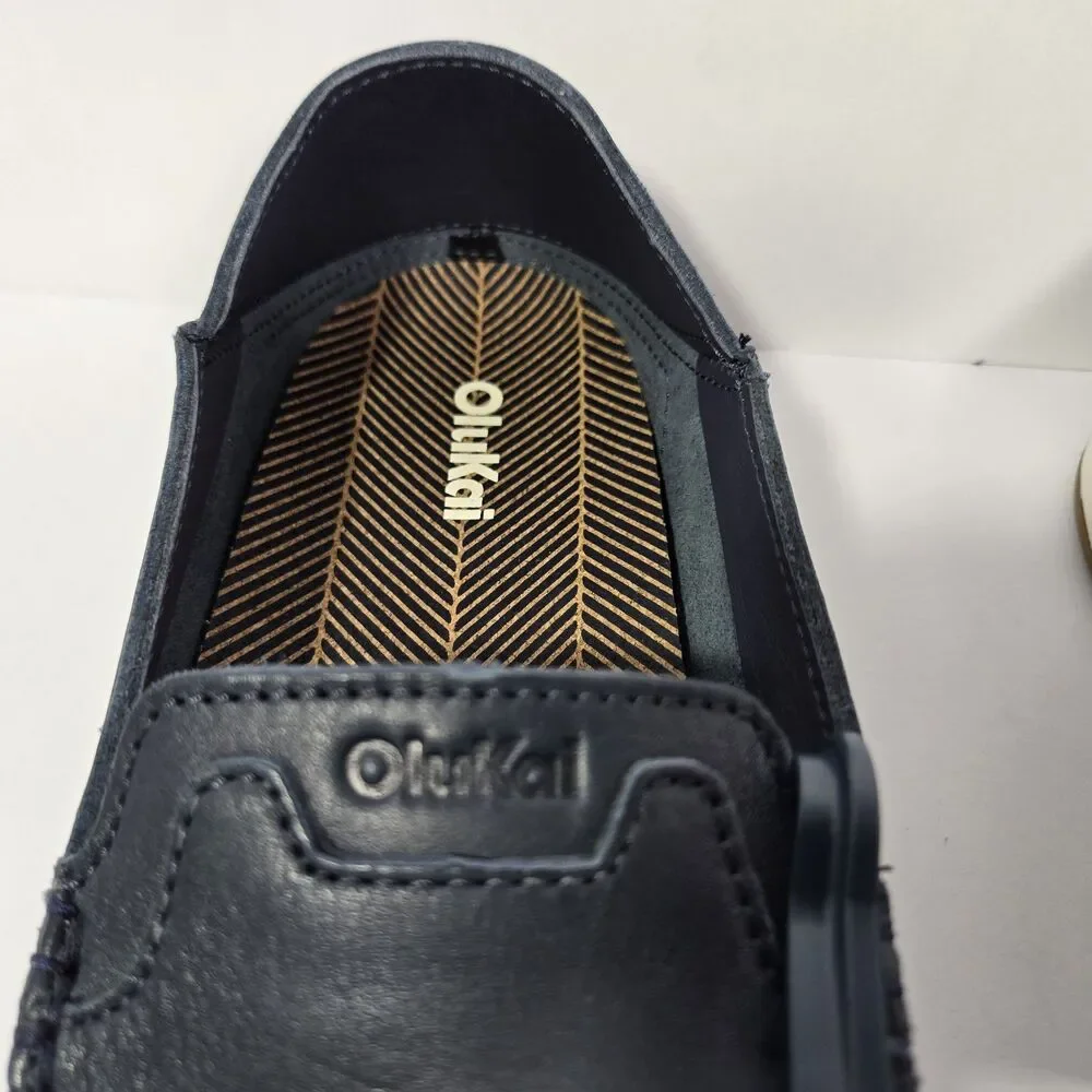 $140 Olukai Kākaha Nia Mens 12 Leather Slip On Shoes Loafer Casual Indigo Blue